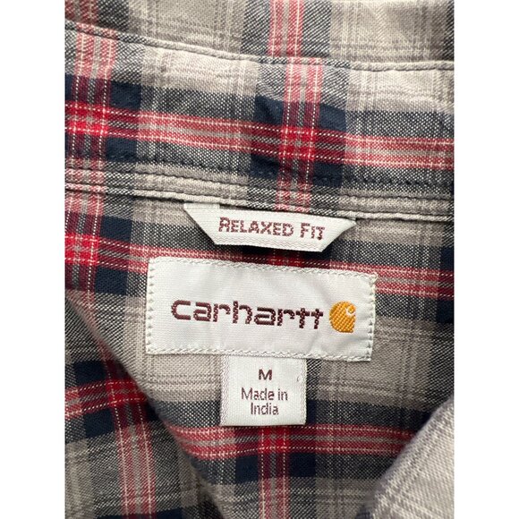 Carhartt Relaxed Fit Men Gray Red Long Sleeve Button Down Plaid Shirt Size M - Picture 8 of 11